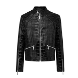 Black crocodile-patterned leather jacket