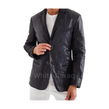 Black textured blazer worn by a person