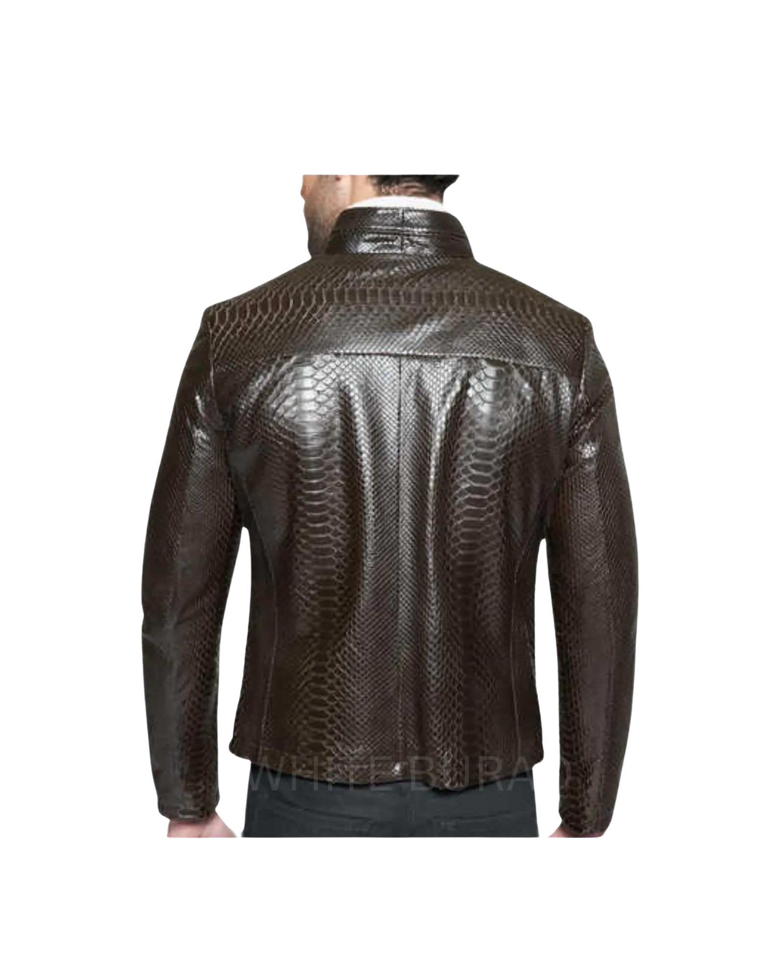 Brown leather jacket with snake skin pattern