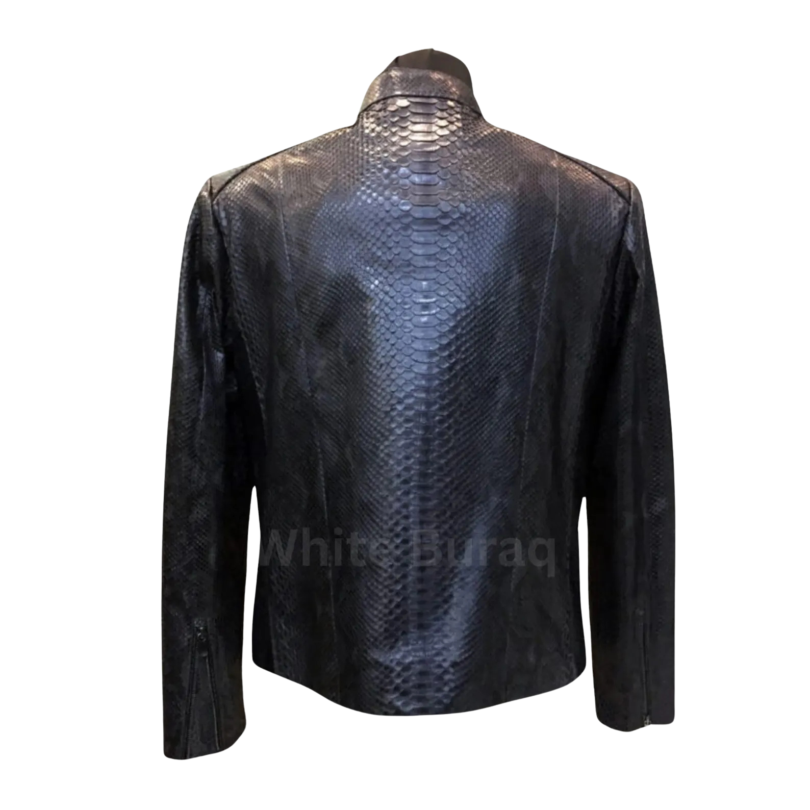 Black leather jacket with snake skin pattern