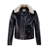Black leather jacket with fur collar