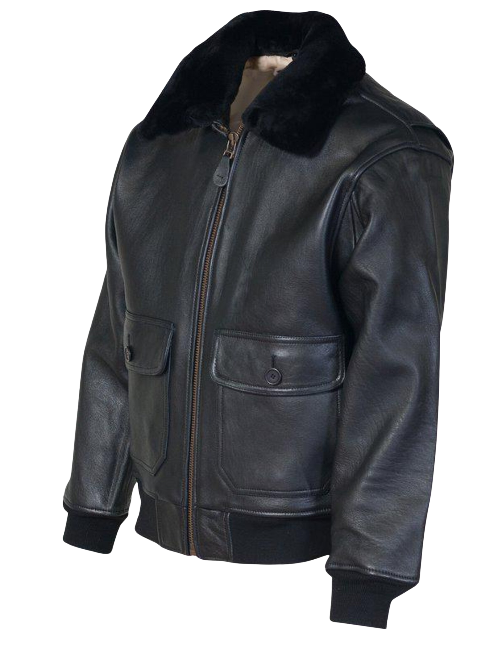 Black leather jacket with fur collar