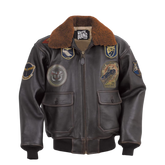 Brown leather jacket with patches