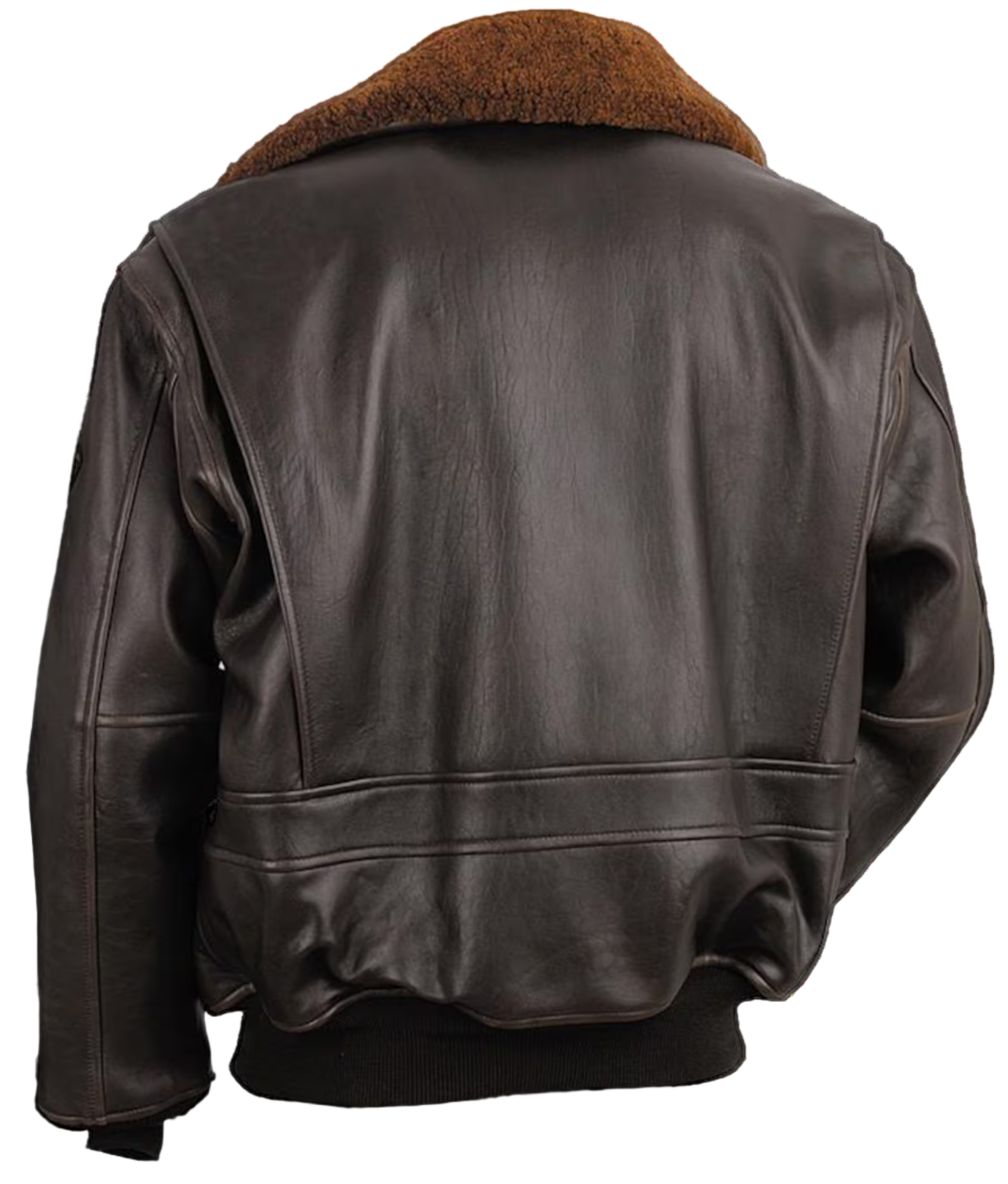 Brown leather jacket with brown fur collar