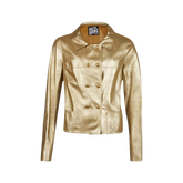 Women's Gold Metallic Leather Double-Breasted Blazer Coat
