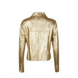 Women's Gold Metallic Leather Double-Breasted Blazer Coat