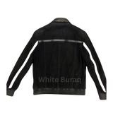 Black jacket with white stripes