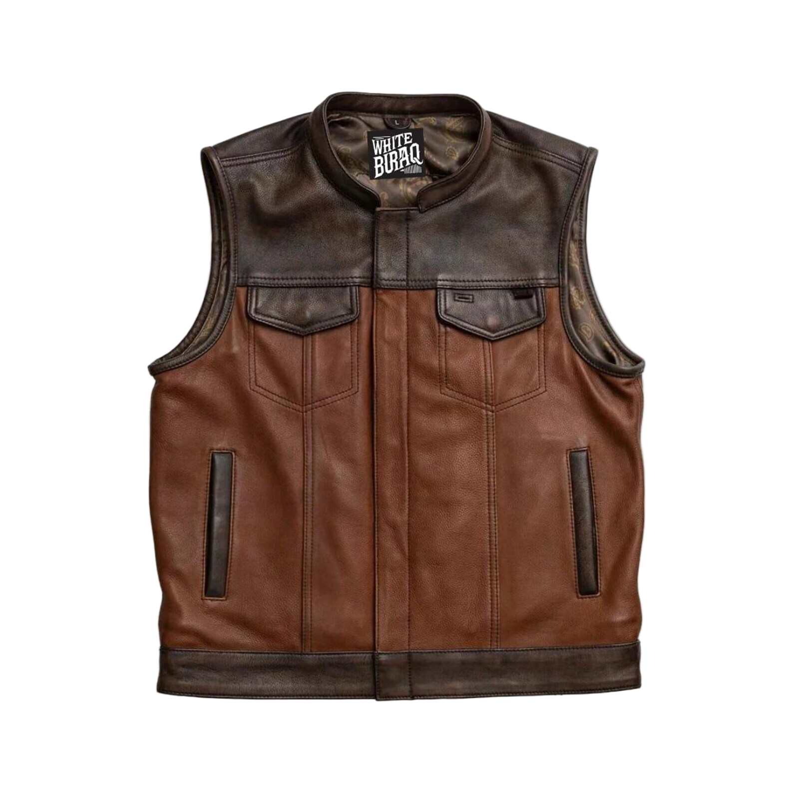 Brown leather vest with black accents