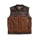 Brown leather vest with black accents