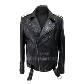 Black Python Leather Biker Jacket