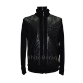 Black leather jacket on a mannequin