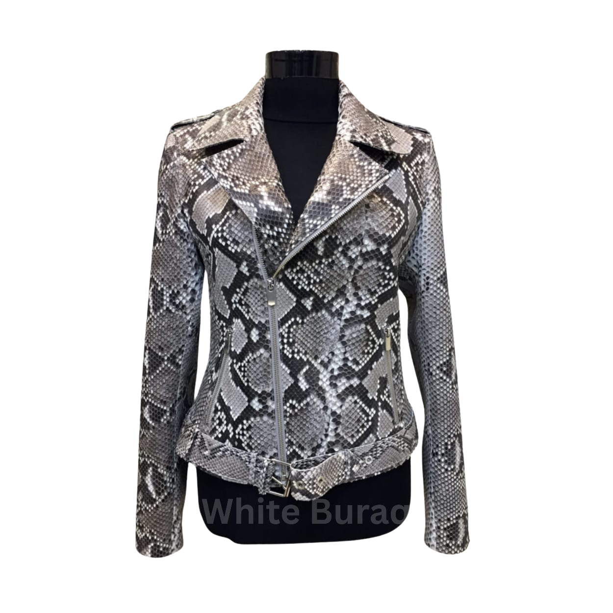 White Real Python Leather Jacket