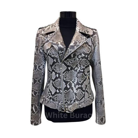 White Real Python Leather Jacket