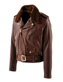 Brown leather jacket with fur collar