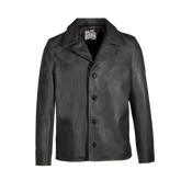 Black leather Coat with a brand label