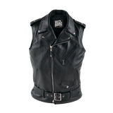 Black leather vest with visible branding