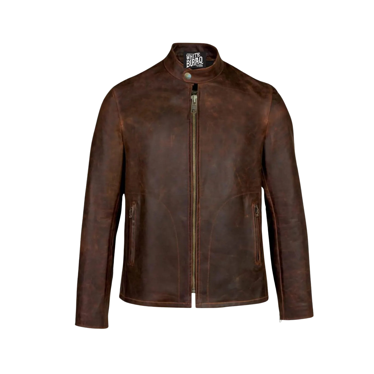 Brown leather jacket on a white background