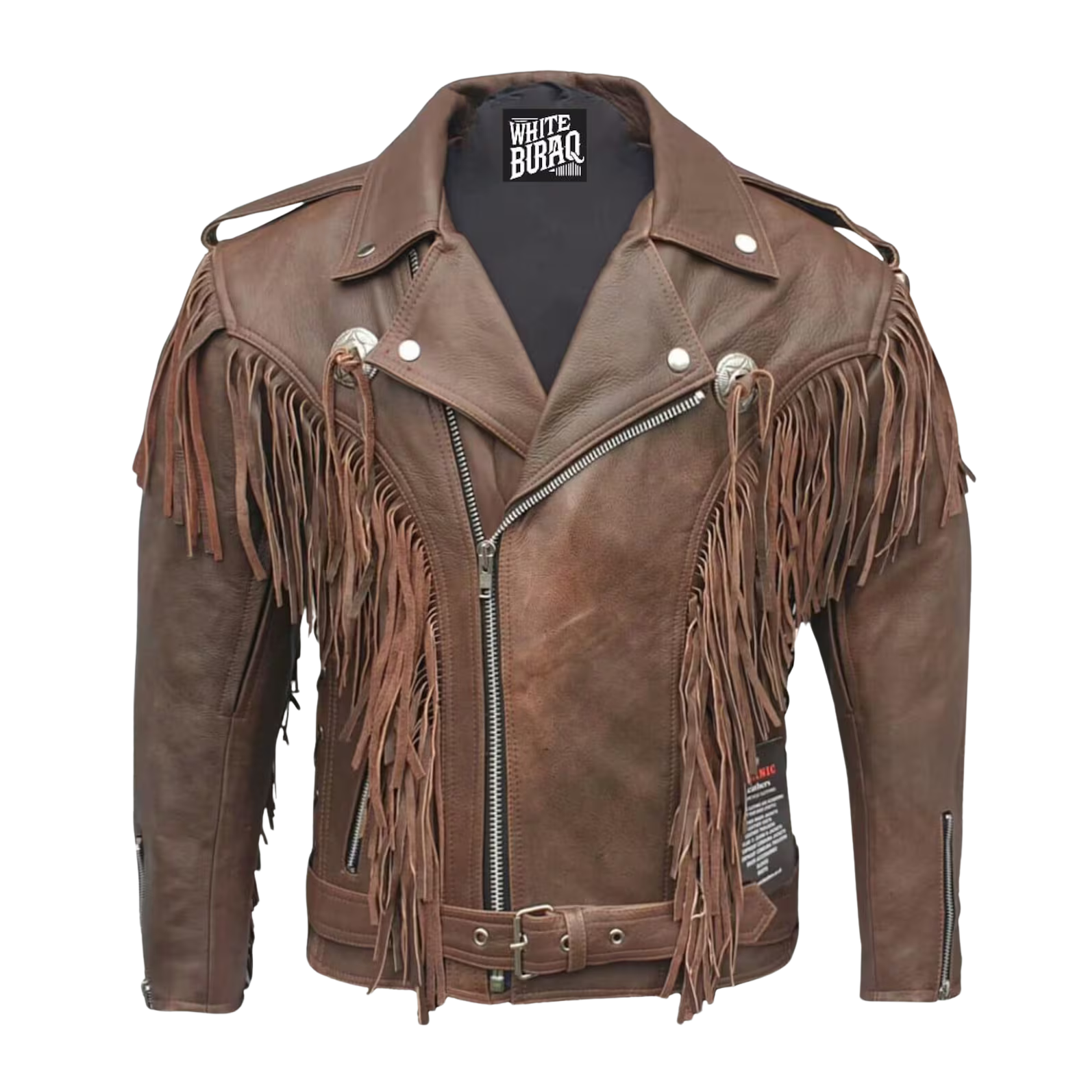 Brown leather jacket with fringes