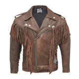 Brown leather jacket with fringes