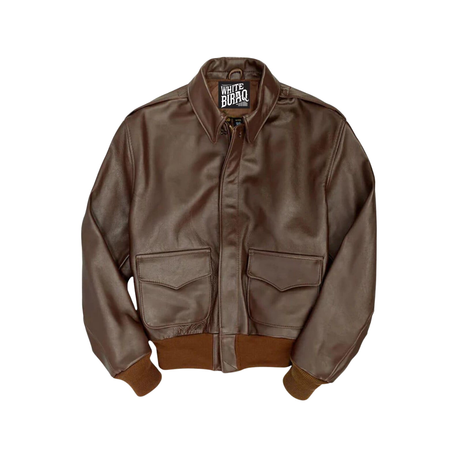 Brown leather jacket with brand logo