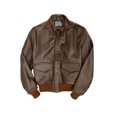 Brown leather jacket with brand logo
