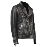 Black leather jacket with studs and zippers