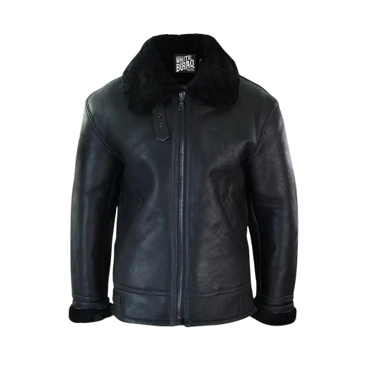 Black leather jacket with fur collar