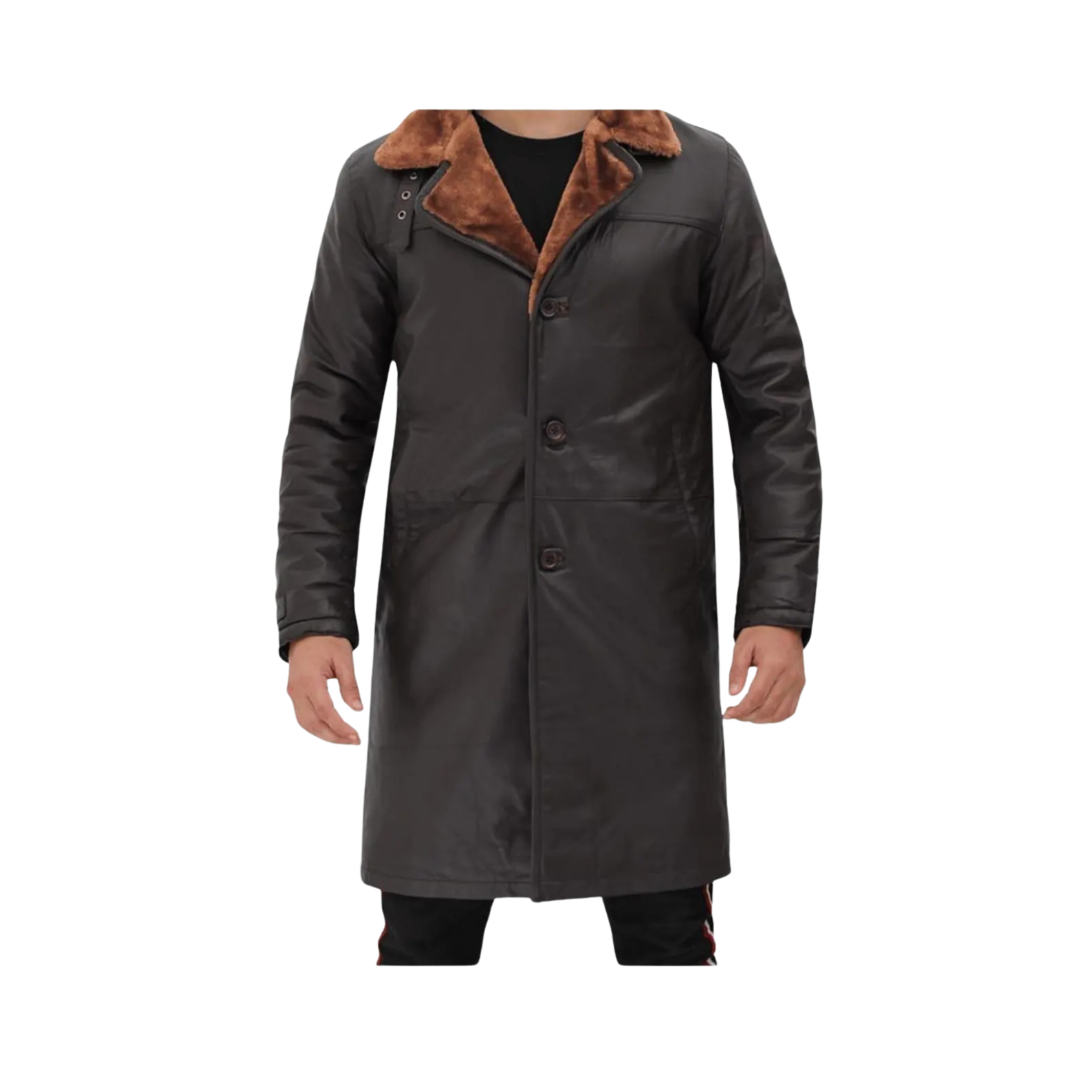 Dark gray coat with brown fur collar