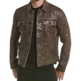Brown leather jacket worn by a person