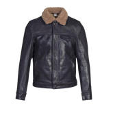Black leather jacket with Sheepskin Collar