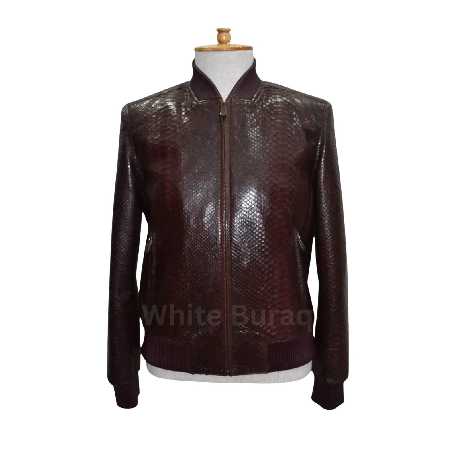 Brown leather jacket on a mannequin