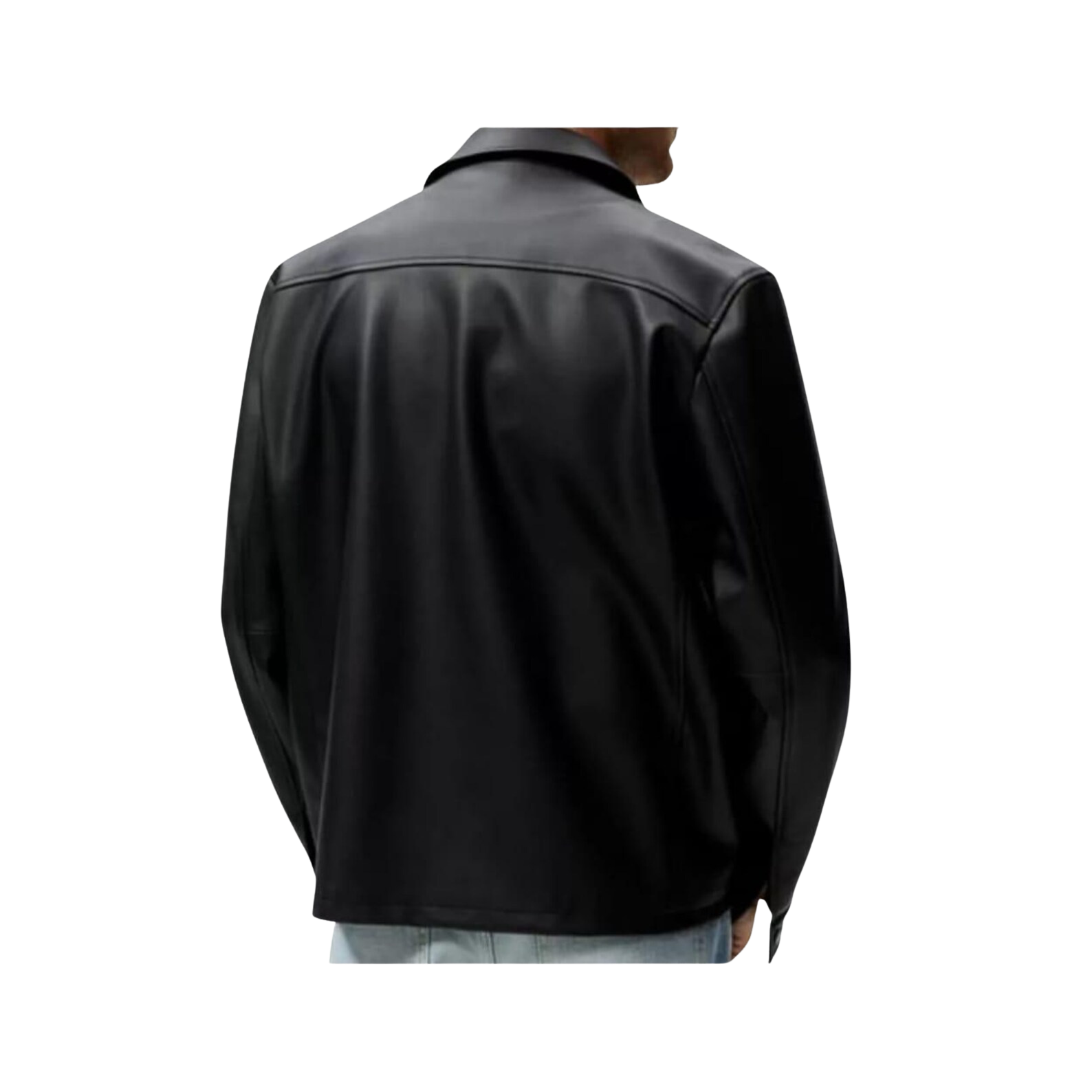 Black leather jacket worn by a person