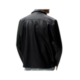 Black leather jacket worn by a person