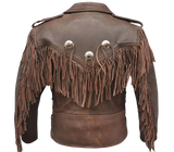 Brown leather jacket with fringes