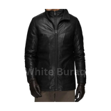 Black leather jacket with gloves