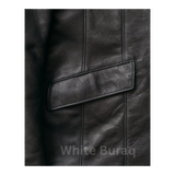 Close-up of a black leather jacket