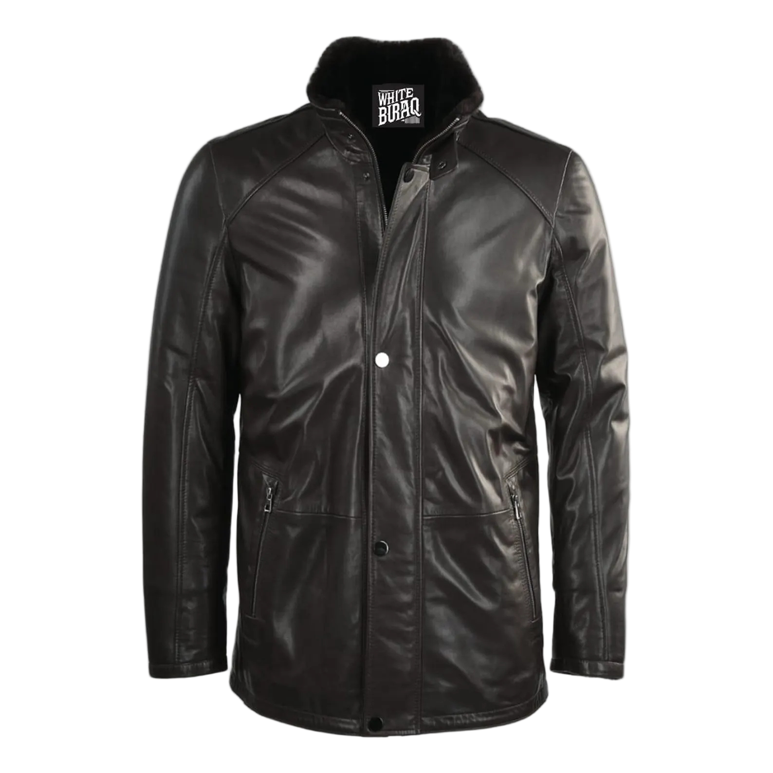 Black leather jacket with fur lining