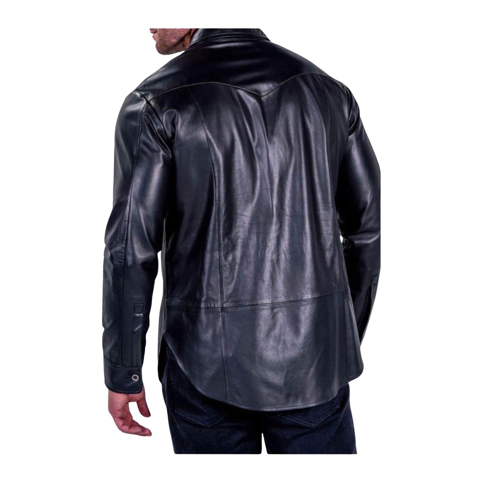 Black leather jacket worn by a person