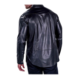 Black leather jacket worn by a person