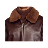 Brown leather jacket with a fur collar