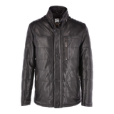 Black leather jacket with brand logo