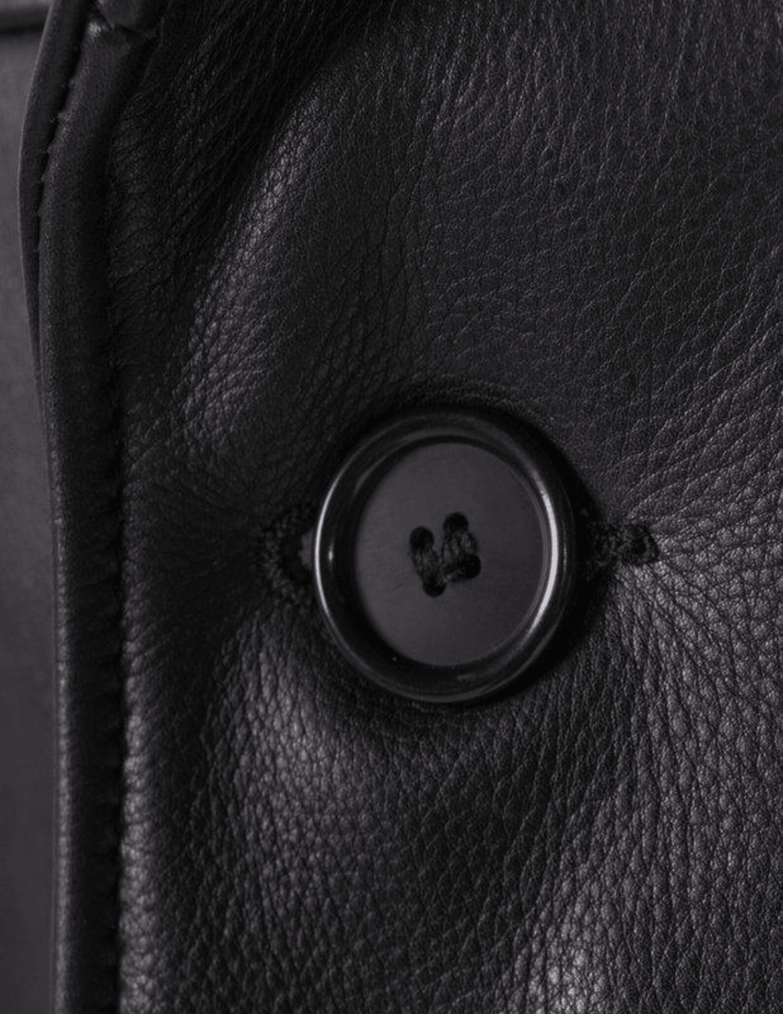 Close-up of a black button on black leather