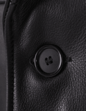 Close-up of a black button on black leather