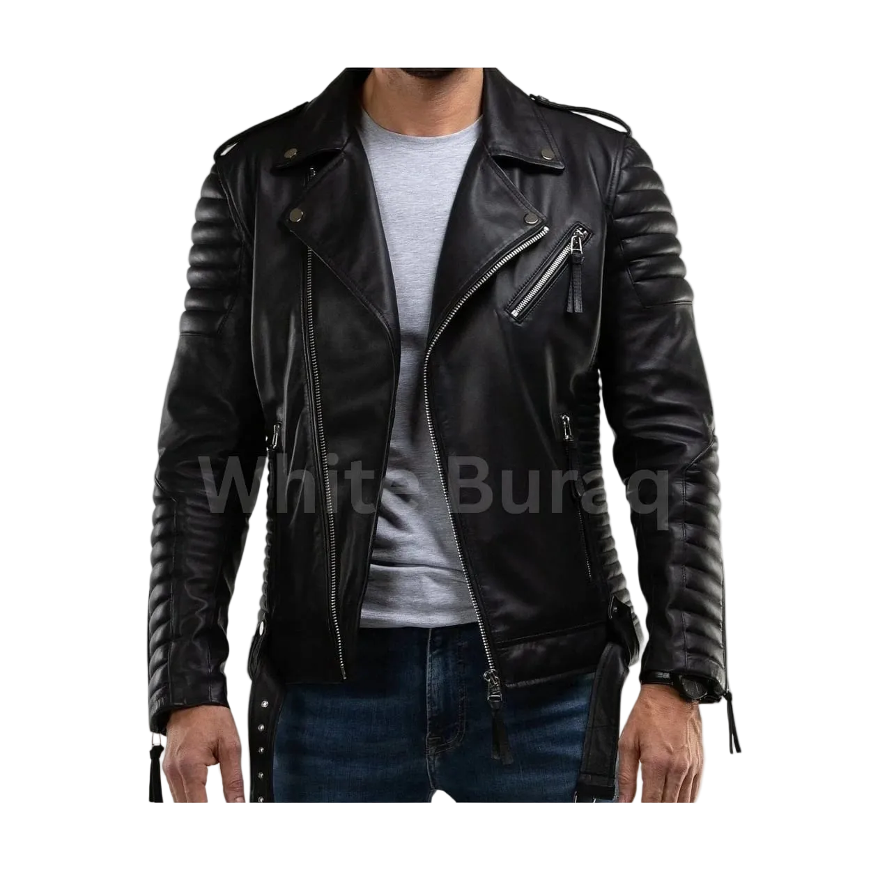 Men’s Quilted Black Motorcycle Leather Jacket