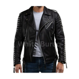 Men’s Quilted Black Motorcycle Leather Jacket
