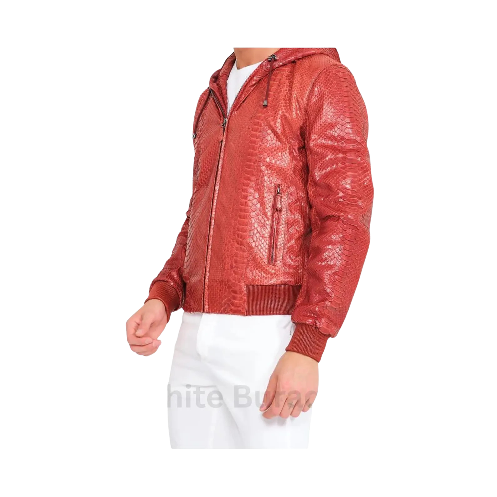 Red leather jacket worn by a person