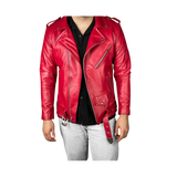 Red leather jacket worn by a person