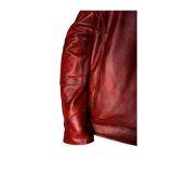 Close-up of a Burgundy leather jacket