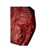Burgundy leather jacket with zippers