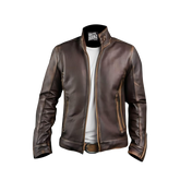 Brown leather jacket on a mannequin